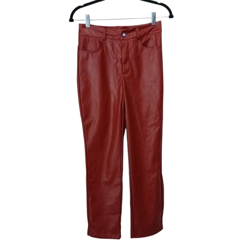 Cider Faux Leather Pants Red Straight Leg High Rise Vegan Leather New Women's XS